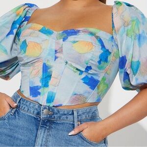 Watercolor Corset Top - Blue/combo
